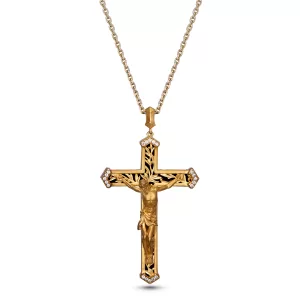 Crucified Jesus Christ Cross in 18K Gold, Diamonds and Onyx