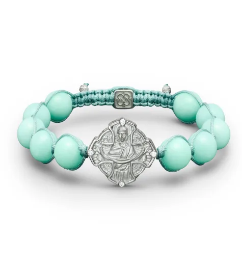 Holy Belt Of Virgin Mary Cross Bracelet in 18K Gold, Diamonds and Chrysoprase