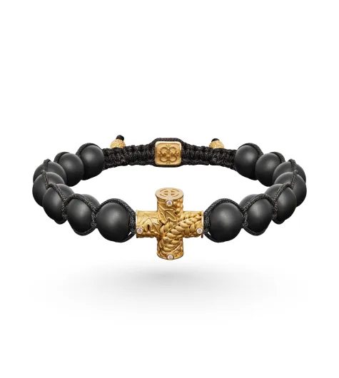 Holy Communion Cross Bracelet in 18K Gold and Black Onyx