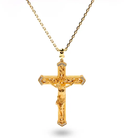 Crucified Jesus Cross in 18K Yellow Gold and Diamonds