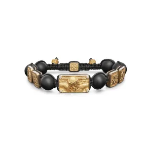 Crucified Jesus Christ Bracelet in 18K Rose Gold, White Diamonds and Black Onyx