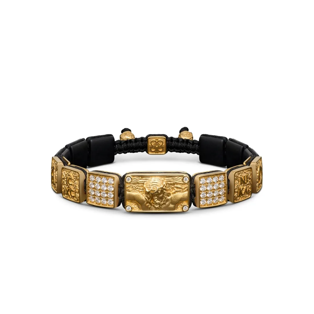 Crucified Jesus Christ Bracelet in 18K Yellow Gold, White Diamonds