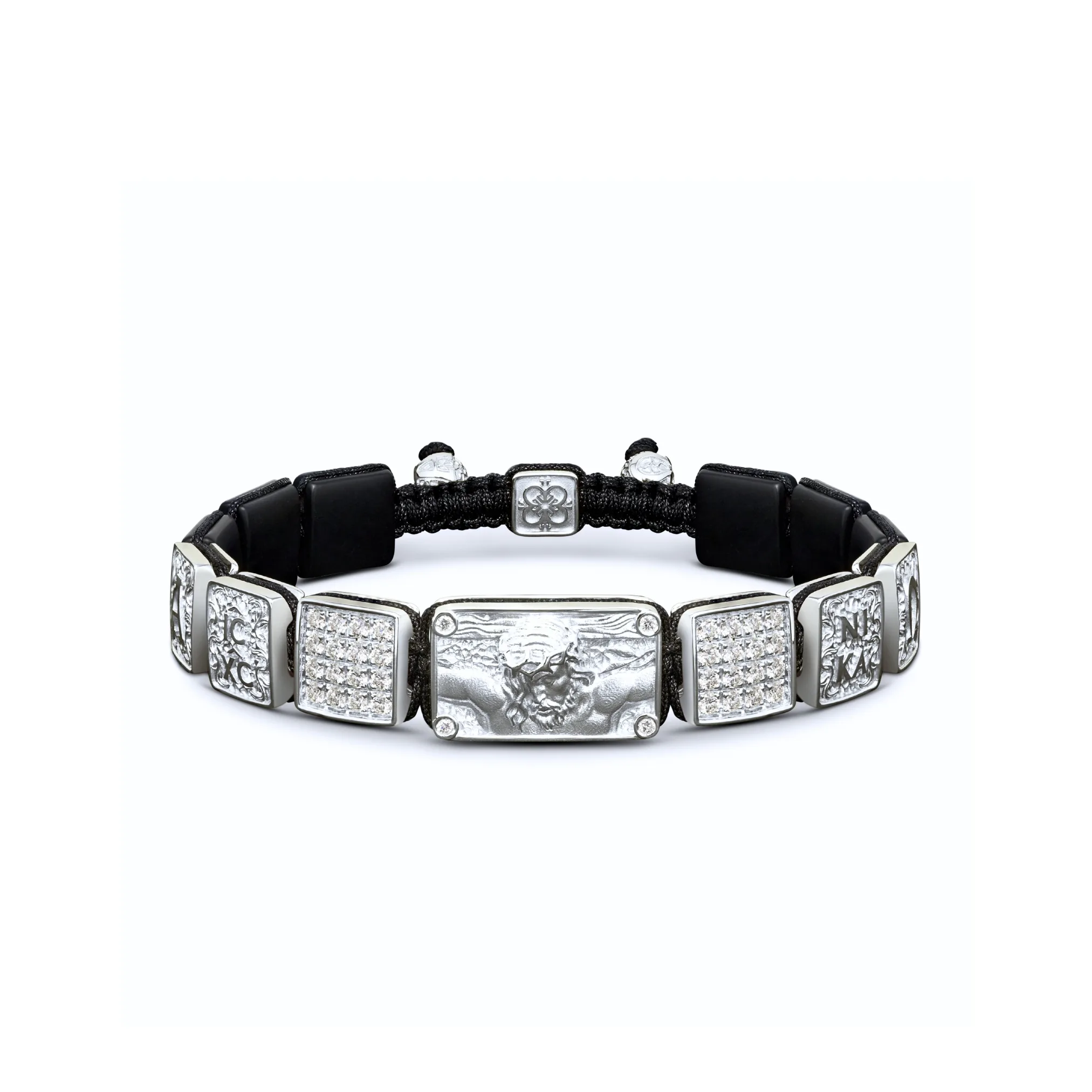 Βραχιολι Ιησους Χριστος Εσταυρωμενος σε 18Κ Κιτρινο Χρυσο, Ονυχα και Λευκα Διαμαντια