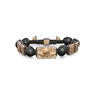 Crucified Jesus Christ Bracelet in 18K Rose Gold, White Diamonds and Black Onyx
