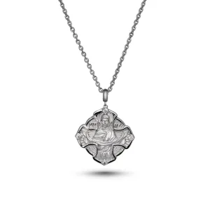 Holy Belt of Virgin Mary Cross-Shaped Pendant in 18K White Gold with Diamonds