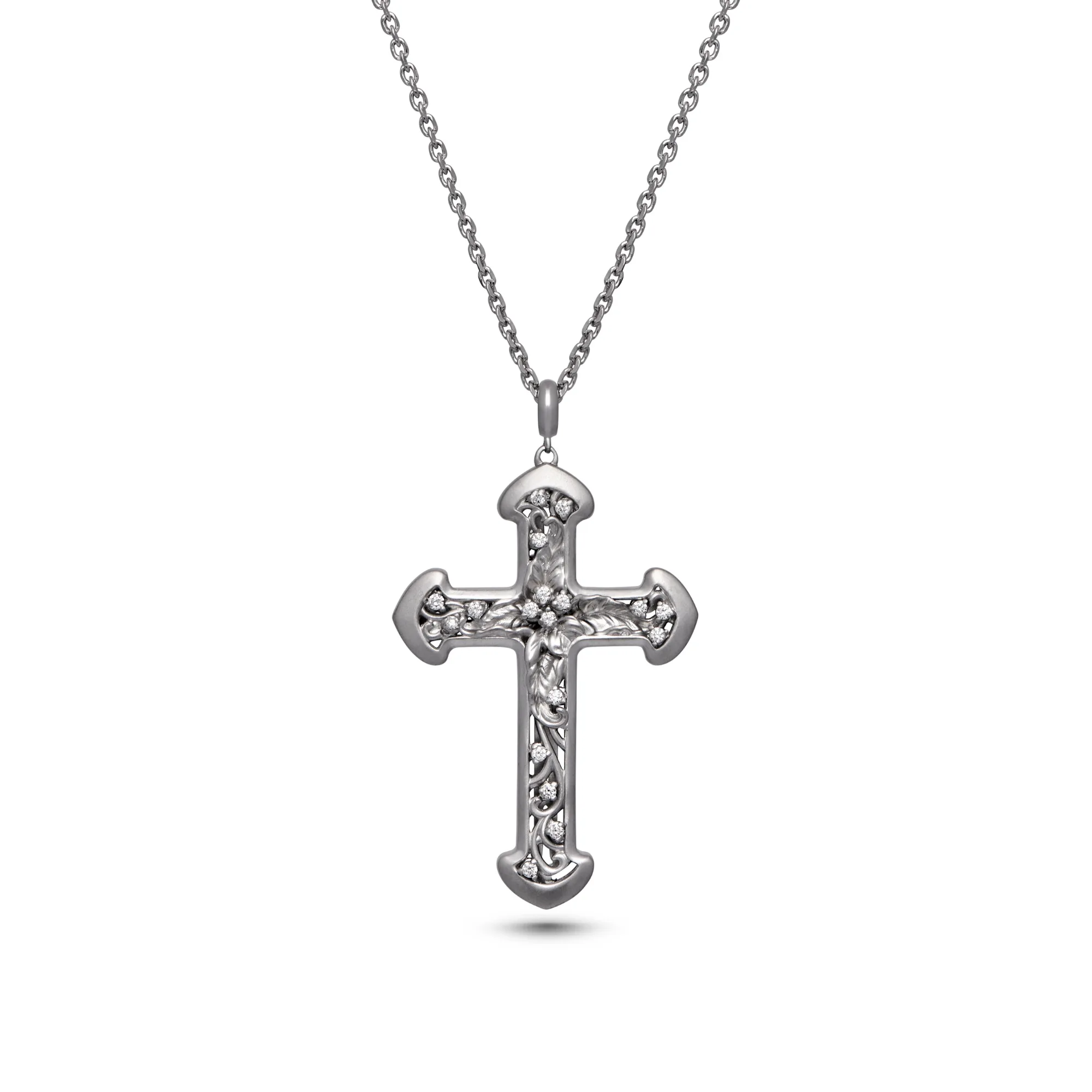 Krinos Cross in 18K White Gold with Diamonds and Matte Frame