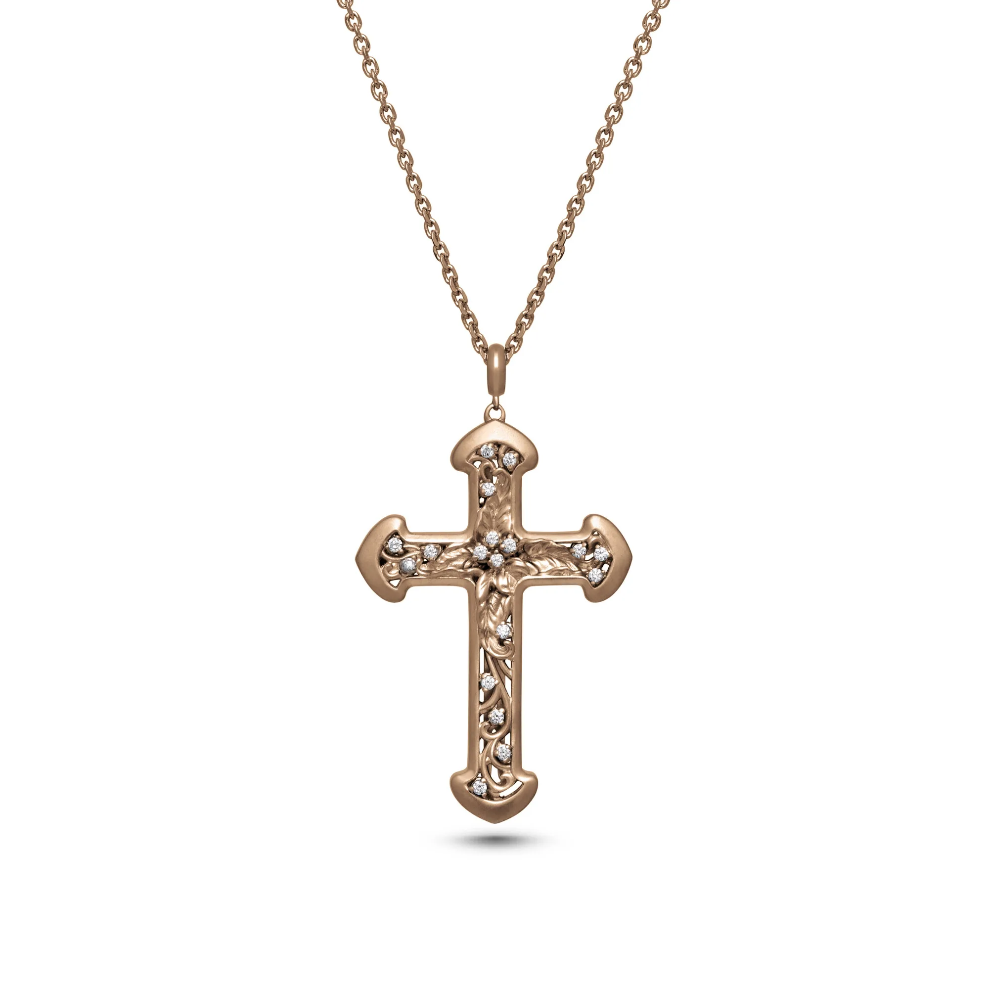 Krinos Cross in 18K Rose Gold with Diamonds and Matte Frame