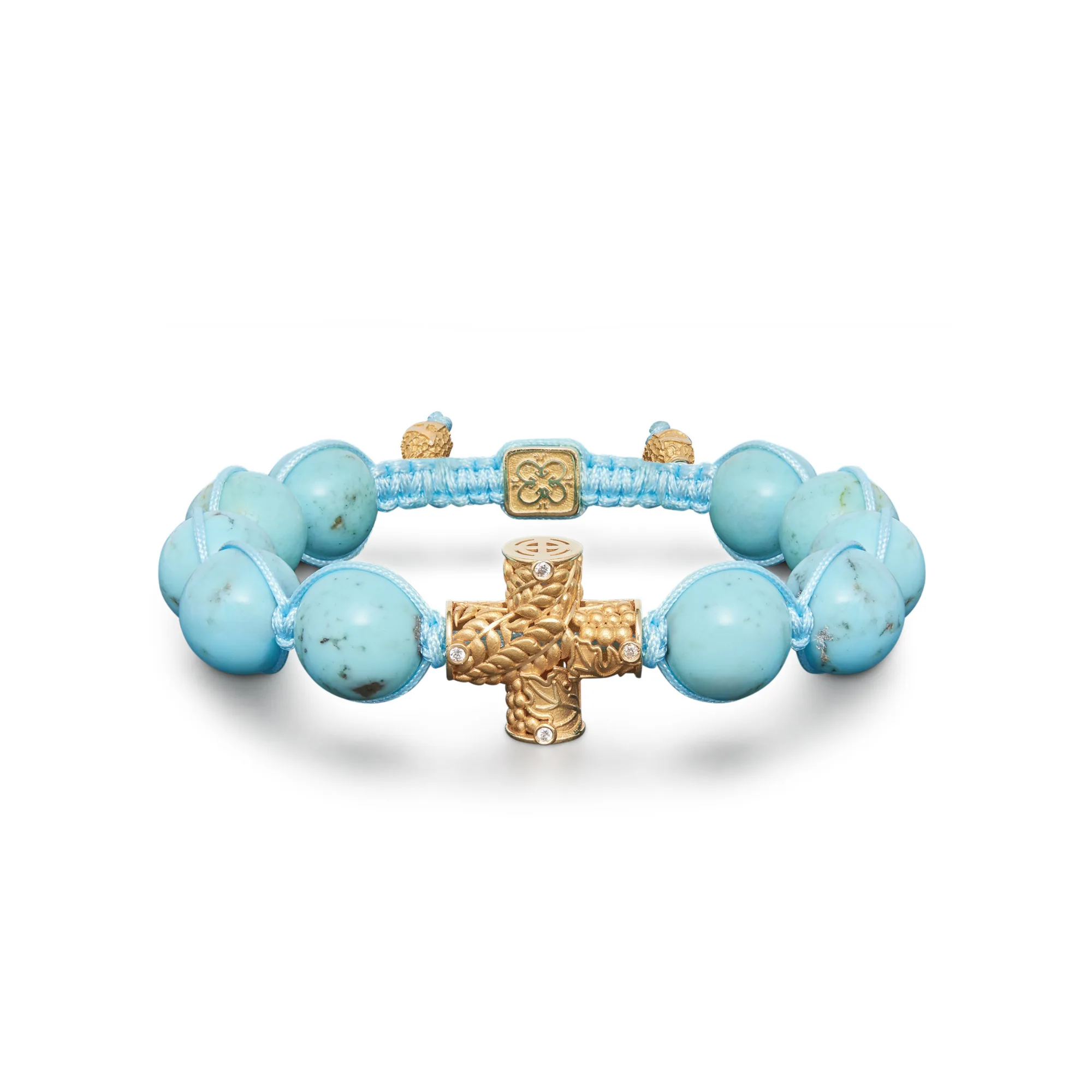 Holy Communion Cross in 18K Yellow Gold, Diamonds and Turquoise Stones