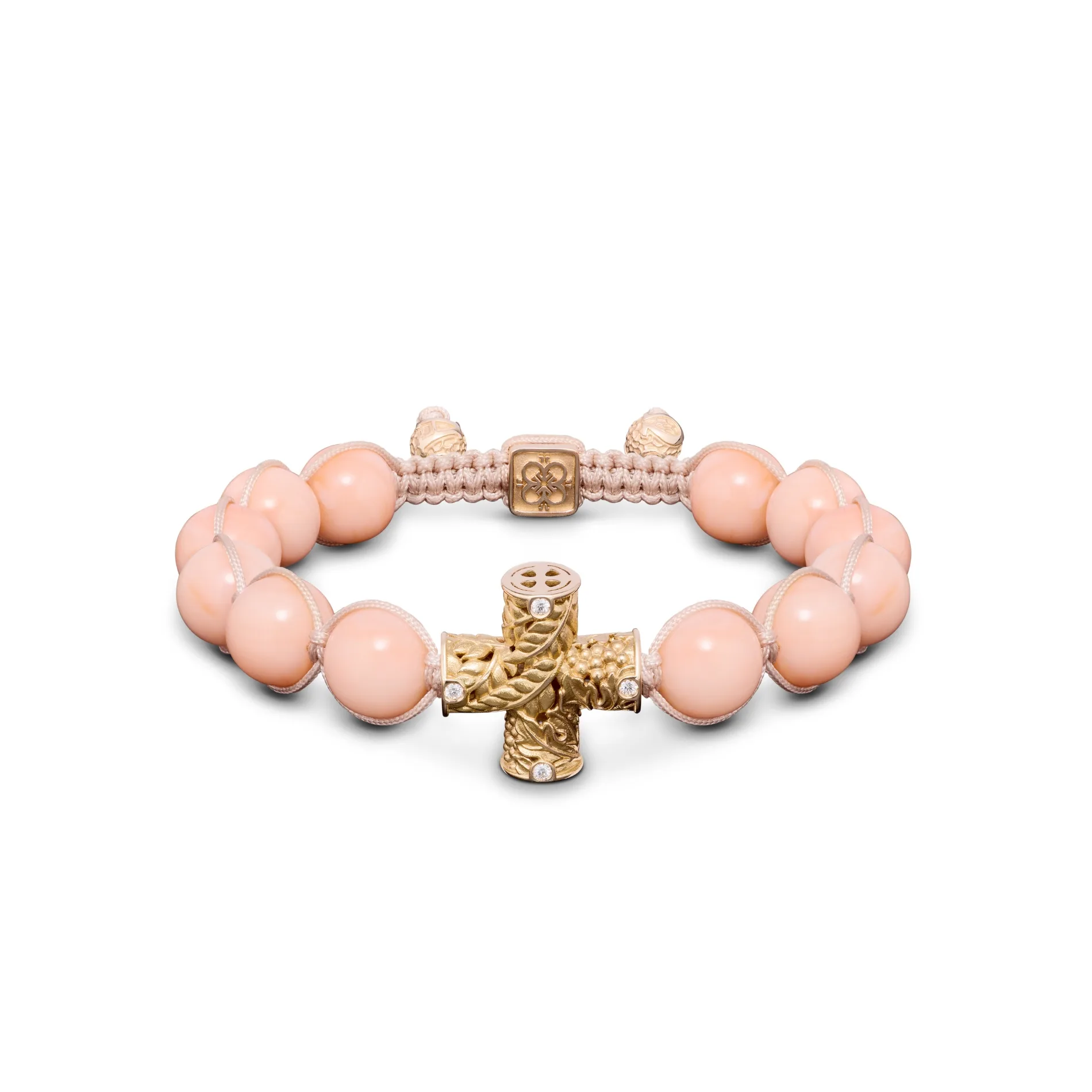 Holy Communion Bracelet in 18K Rose Gold, White Diamonds and Coral