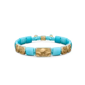 Crucified Jesus Christ Petite Bracelet in 18K Yellow Gold, White Diamonds and Mother of Pearl