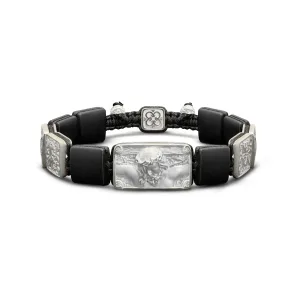 Crucified Jesus Christ Bracelet in 18K Yellow Gold, White Diamonds and Squared Black Onyx