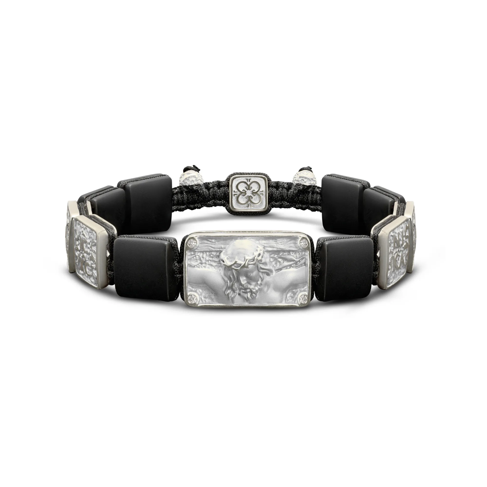 Βραχιολι Ιησους Χριστος Εσταυρωμενος σε 18Κ Κιτρινο Χρυσο, Ονυχα και Λευκα Διαμαντια