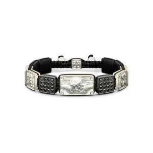 Crucified Jesus Christ Bracelet in 18K Rose Gold, White and Black Diamonds and Squared Black Onyx Crucified Jesus Christ Bracelet in 18K Rose Gold, White and Black Diamonds and Squared Black Onyx