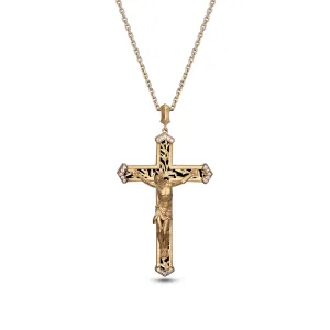Crucified Jesus Christ Cross in 18K White Gold, Diamonds and Black Onyx