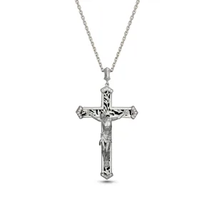 Crucified Jesus Christ Cross in 18K White Gold, Diamonds and Black Onyx