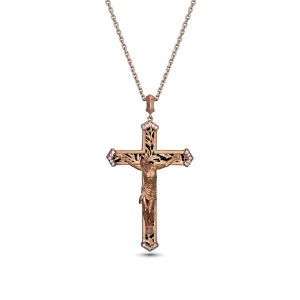 Crucified Jesus Christ Cross in 18K White Gold, Diamonds and Black Onyx