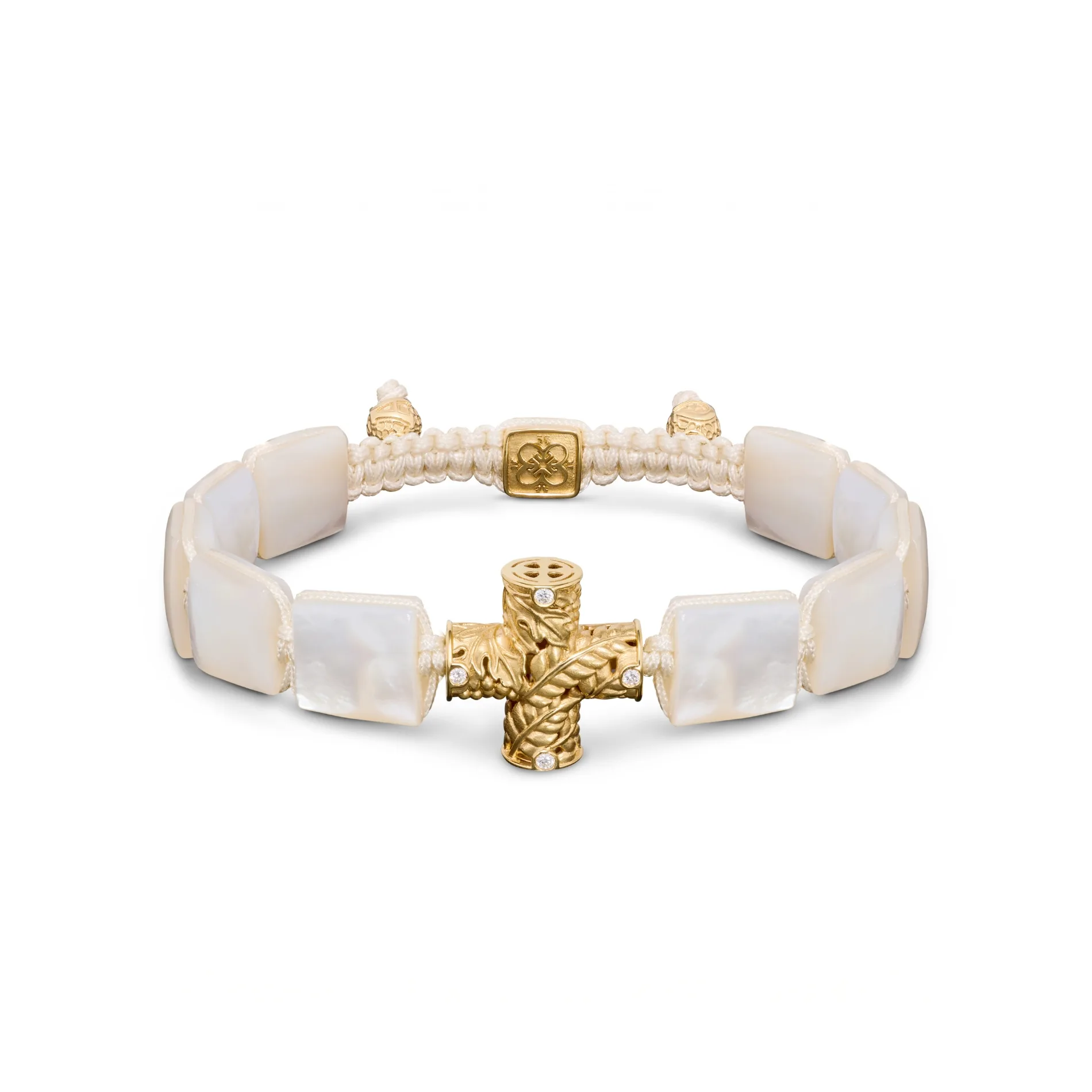 Holy Communion Bracelet in 18K Yellow Gold, White Diamonds & Mother of Pearl