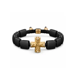 Holy Communion Bracelet in 18K White Gold, White Diamonds & Squared Black Onyx