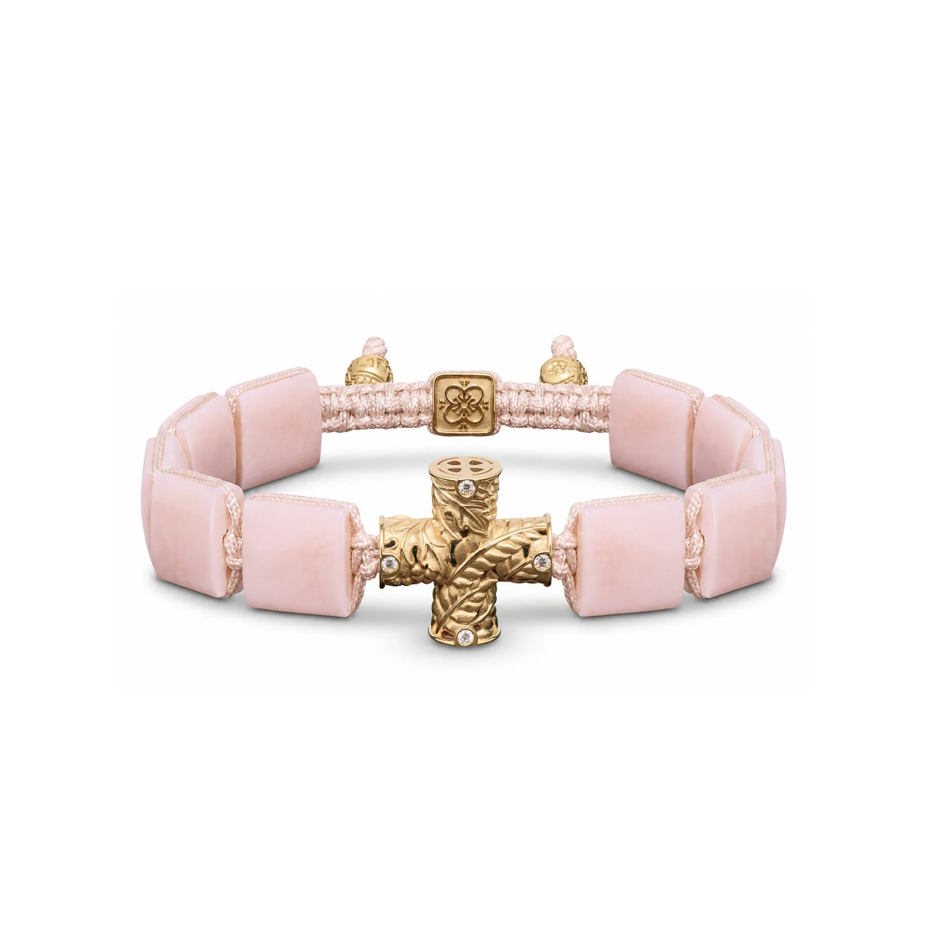 Holy Communion Bracelet in 18K Rose Gold with White Diamonds and Pink Opal