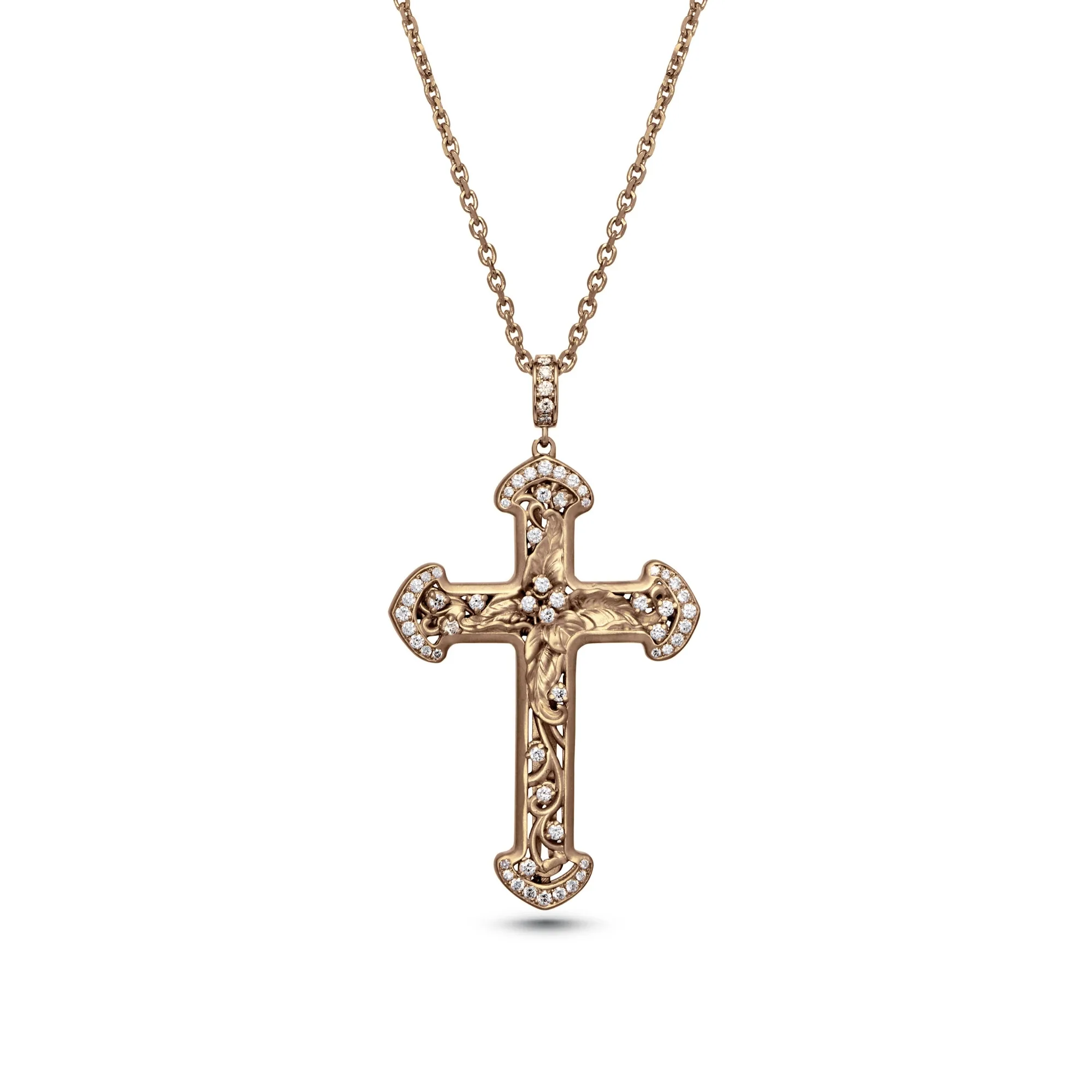 Krinos Cross in 18K Rose Gold with Diamonds - Pave Frame