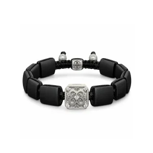 Zωphora Bracelet in 18K Yellow Gold, White Diamonds and Squared Black Onyx