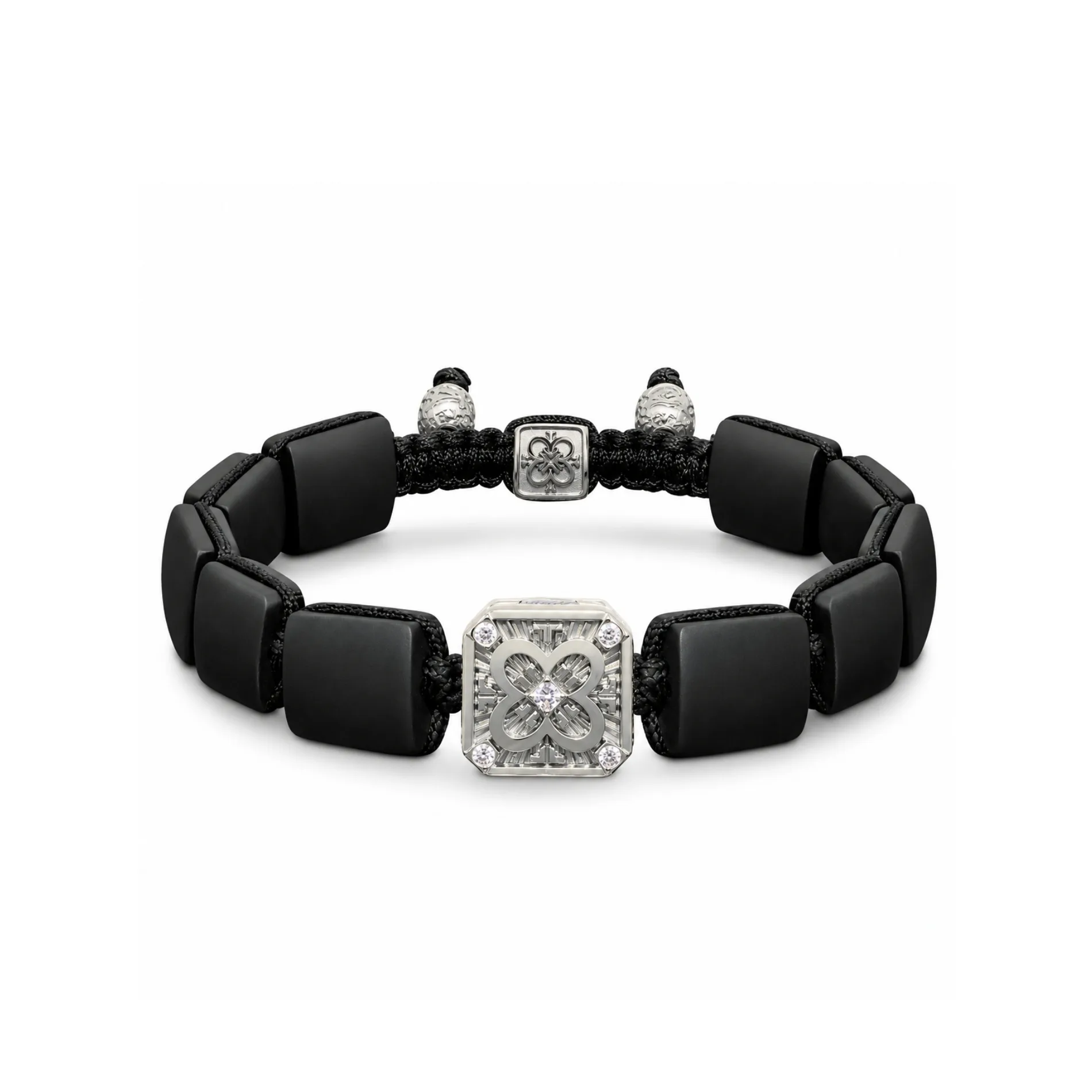 Zωphora Bracelet in 18K White Gold, White Diamonds and Squared Black Onyx