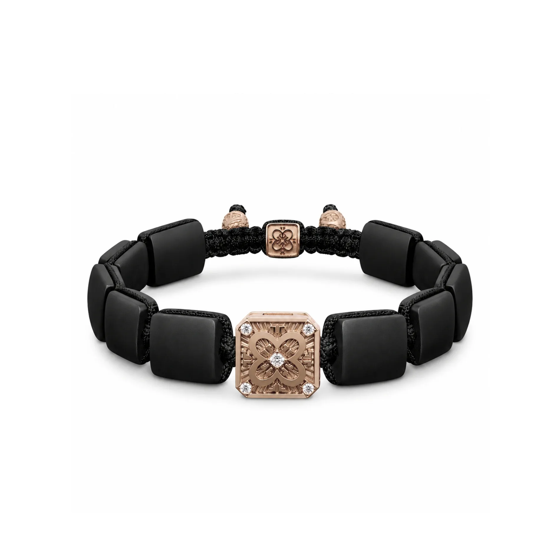 Zωphora Bracelet in 18K Rose Gold, White Diamonds and Squared Black Onyx