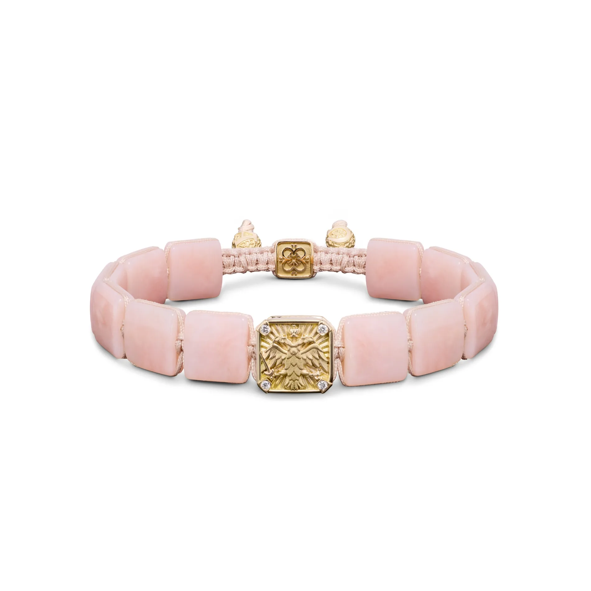 Byzantine Eagle Bracelet in 18K Yellow Gold, Diamonds and Pink Opal