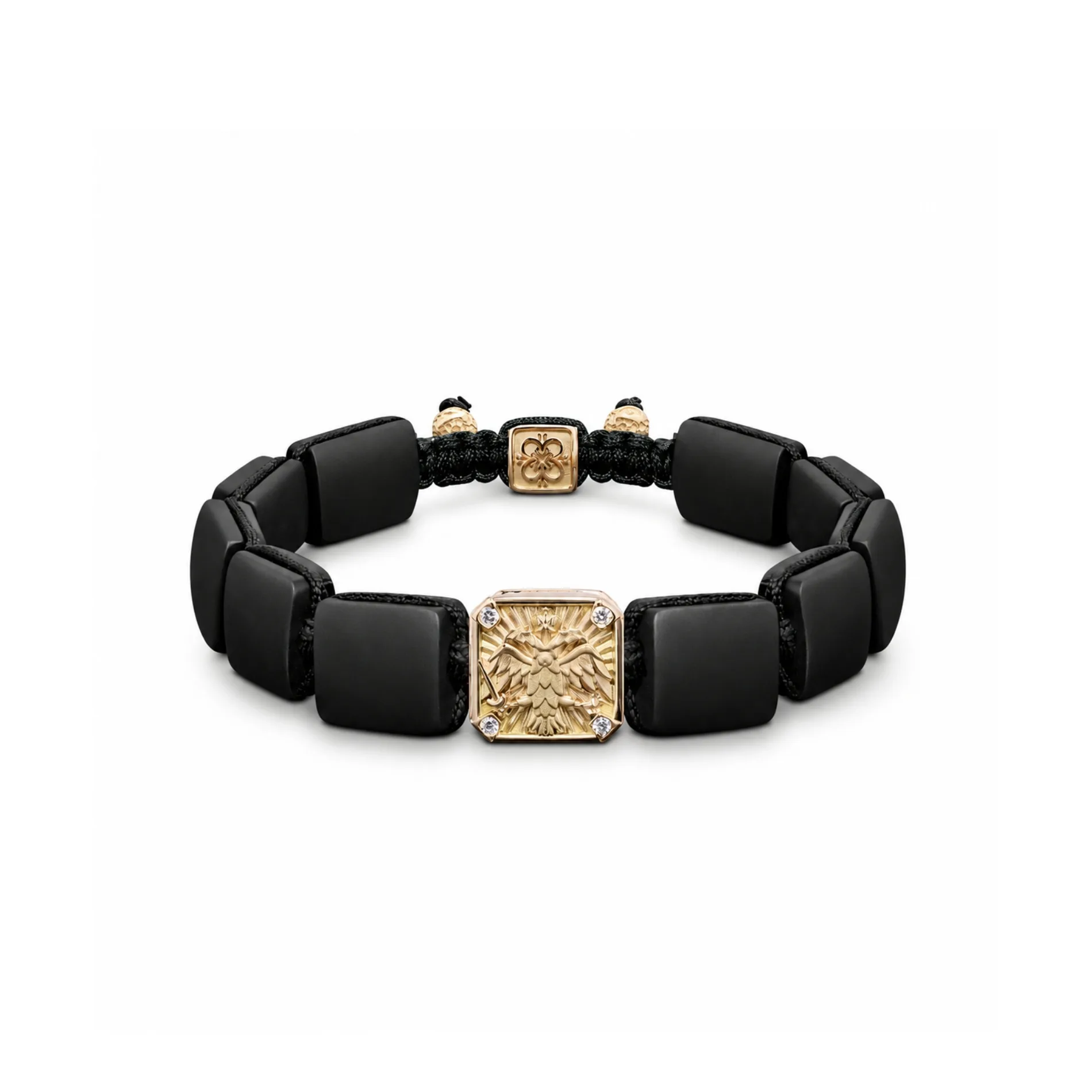 Byzantine Eagle Bracelet in 18K Rose Gold, Diamonds and Squared Black Onyx