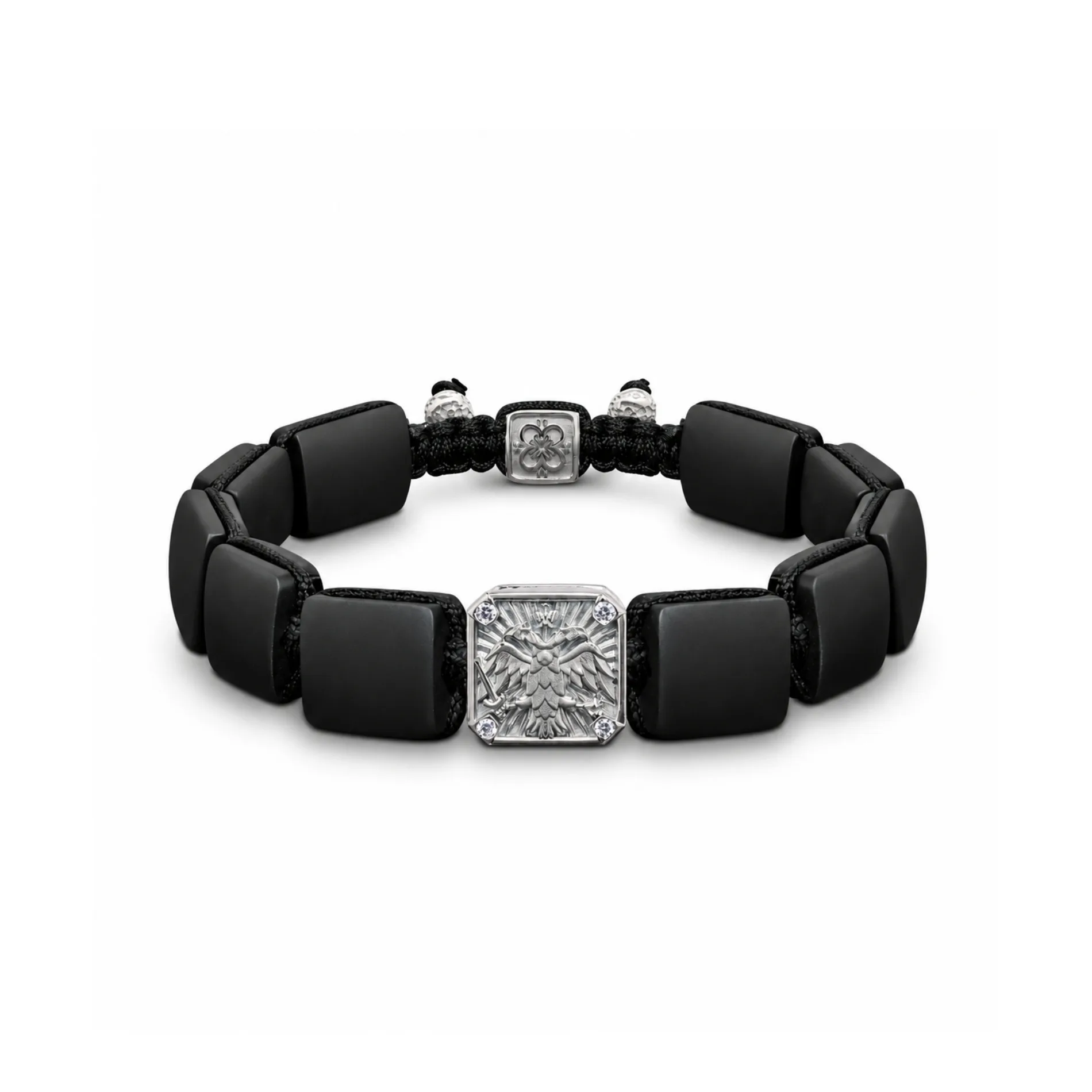 Byzantine Eagle Bracelet in 18K Rose Gold, Diamonds and Squared Black Onyx