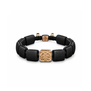 Byzantine Eagle Bracelet in 18K Rose Gold, Diamonds and Squared Black Onyx