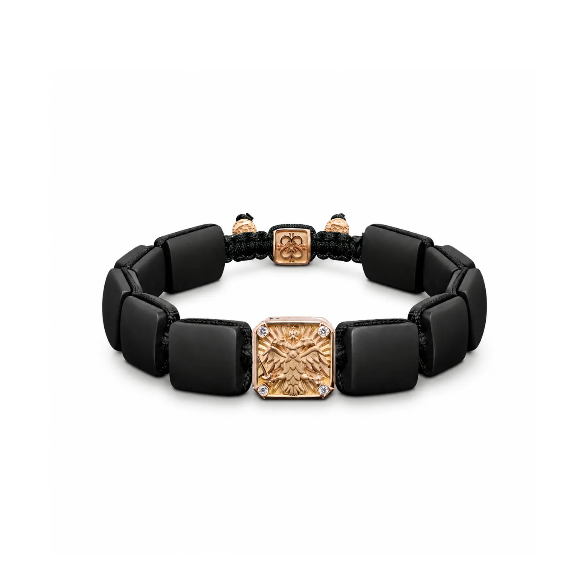 Byzantine Eagle Bracelet in 18K Rose Gold, Diamonds and Squared Black Onyx