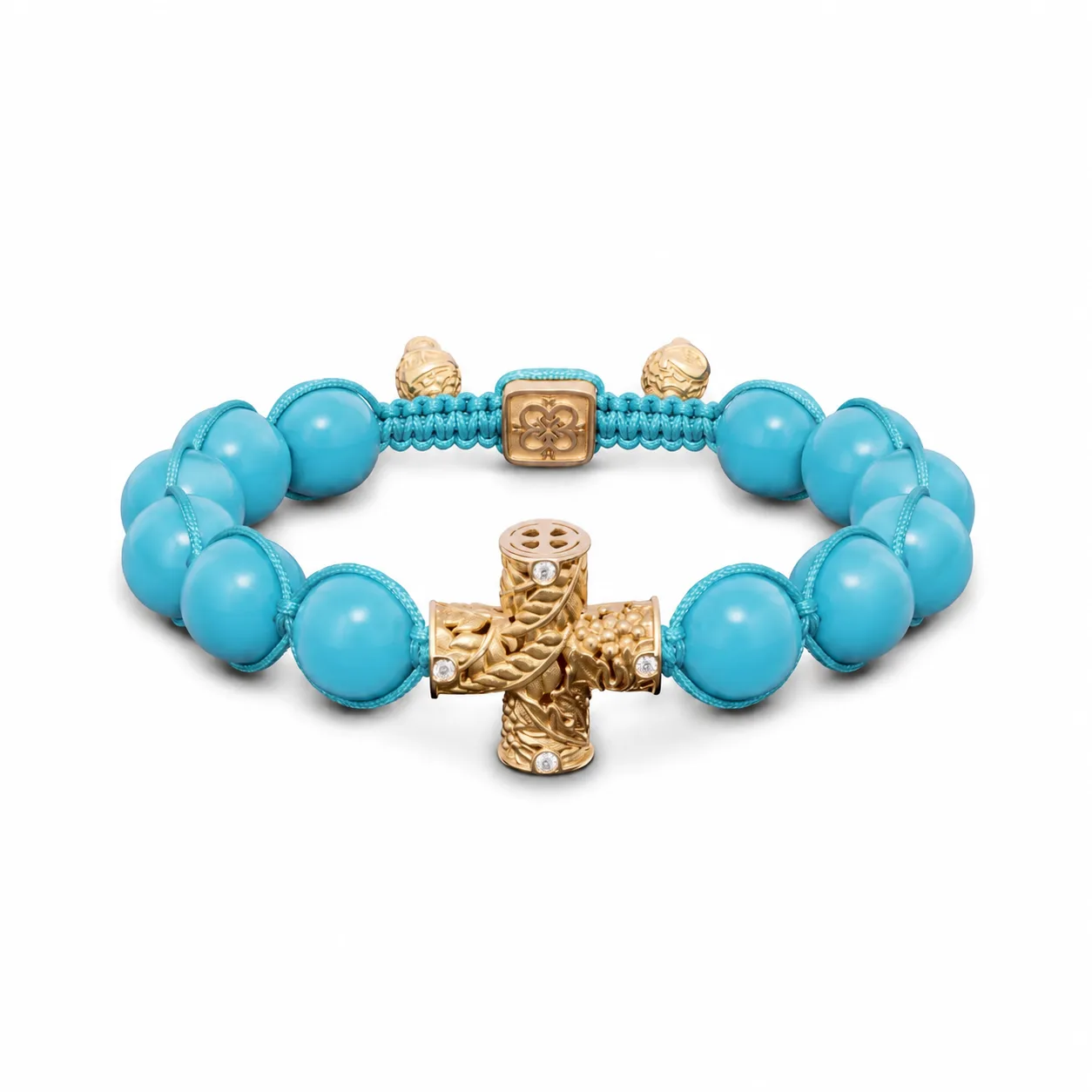 Holy Communion Bracelet in 18K Yellow Gold with White Diamonds and Turquoise