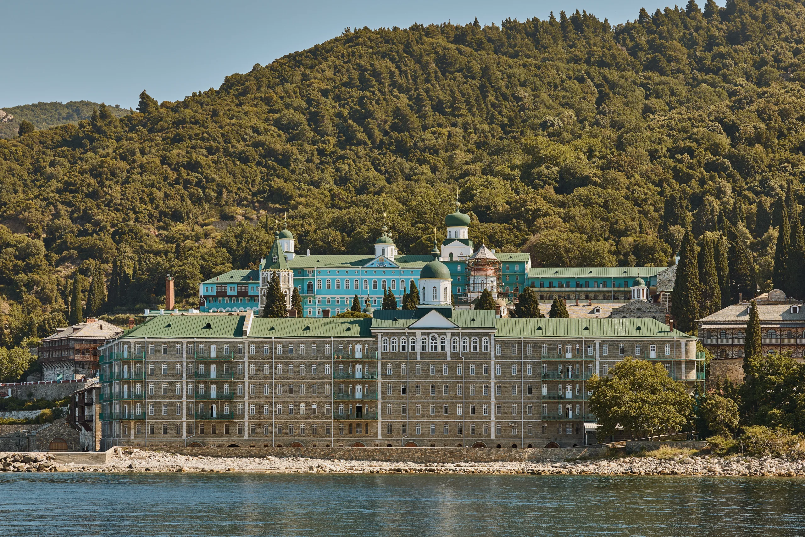 Mount Athos monastery by the sea.