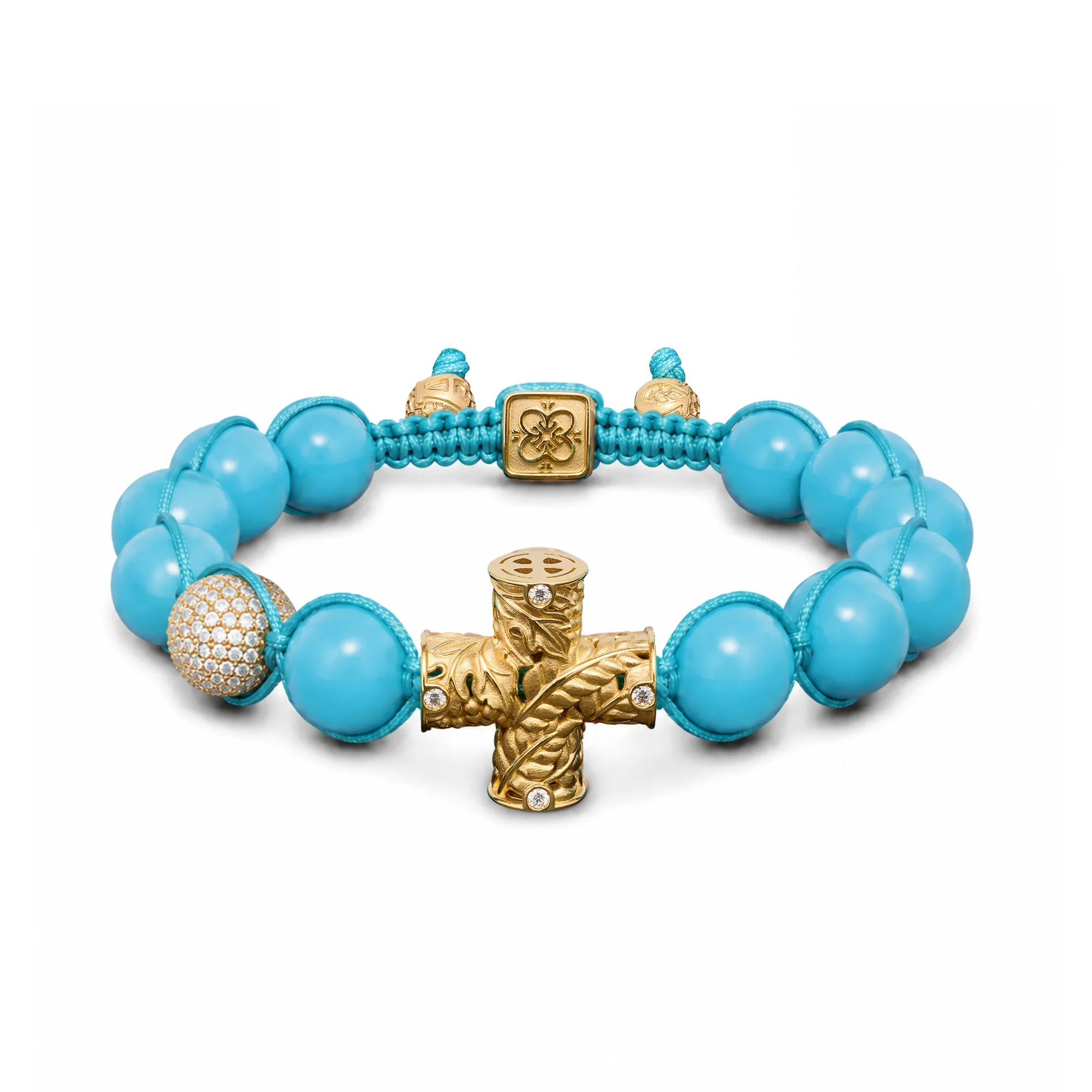 Holy Communion Bracelet in 18K Yellow Gold with White Diamonds and Turquoise