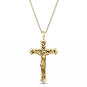 Crucified Jesus Christ Cross in 18K Yellow Gold and Black Onyx