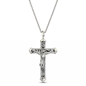 Crucified Jesus Christ Cross in 18K White Gold and Black Onyx Crucified Jesus Christ Cross in 18K White Gold and Black Onyx